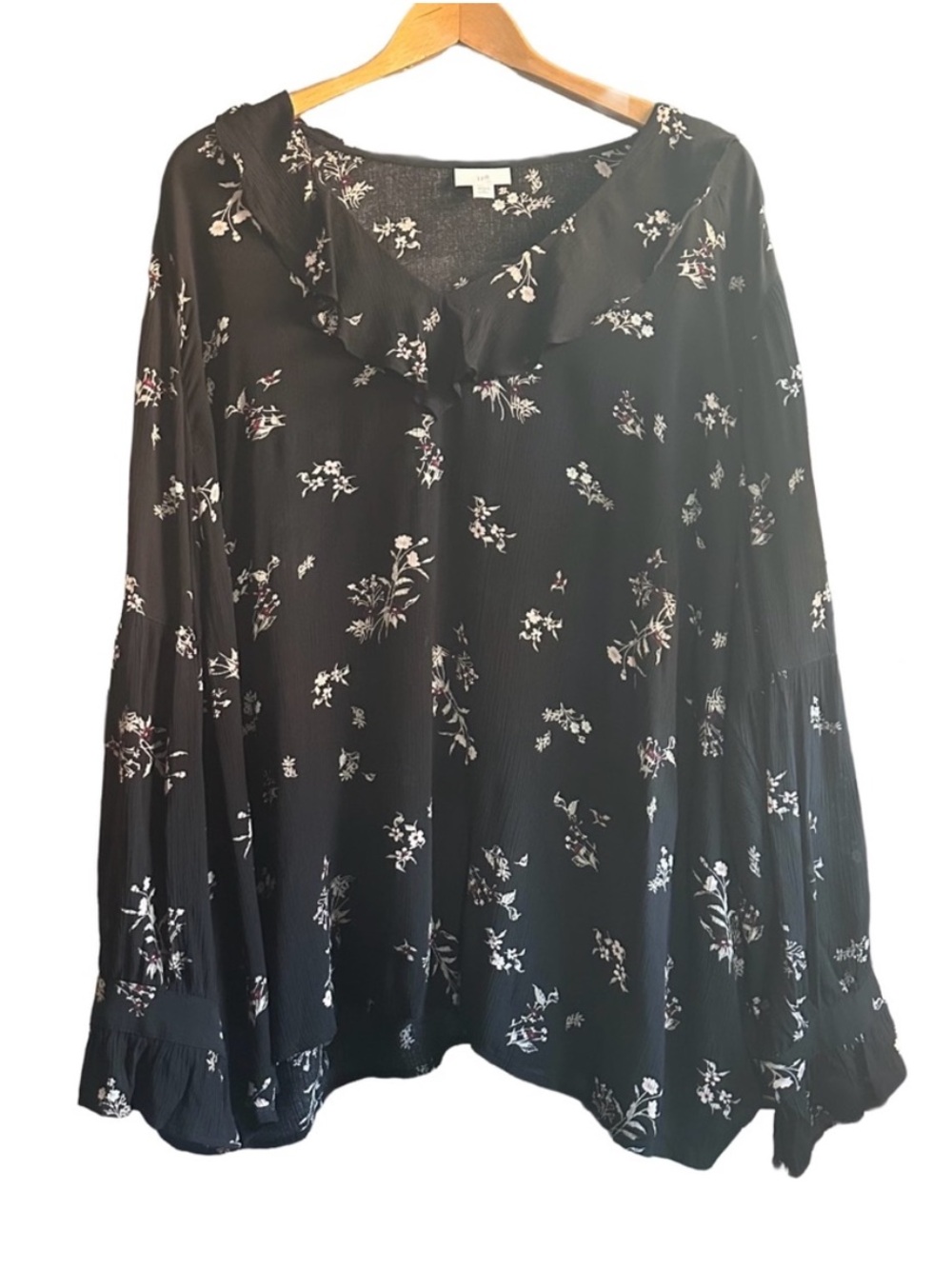J Jill Dark Floral Ruffle Blouse Womens Plus Size 4X Black Grey Red Pink White
